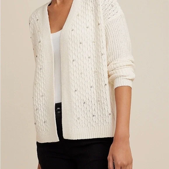 Maurice’s Womens Cream Rhinestone Embellished Cardigan Sweater New XSmall - Picture 1 of 7